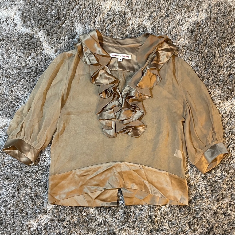 Amanda Uprichard 100% Silk Sheer Ruffle Blouse